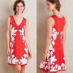 ANTHROPOLOGIE Petaluma Dress Red White Knit Floral